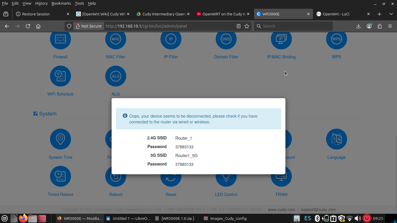 Cudy firmware update completion message
