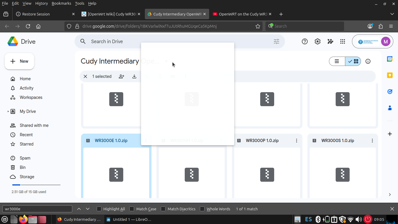 Cudy firmware download page showing the OpenWrt intermediate image for WR3000E