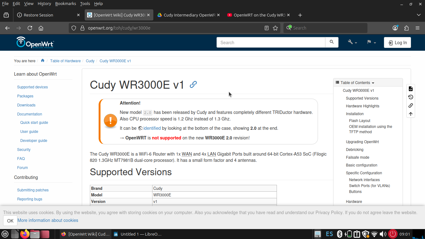 OpenWrt website showing Cudy WR3000E search results