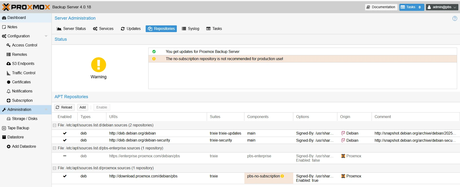 PBS repository configuration