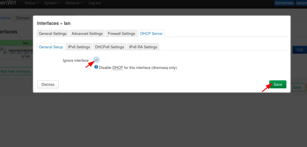 Disabling DHCP server on satellite router