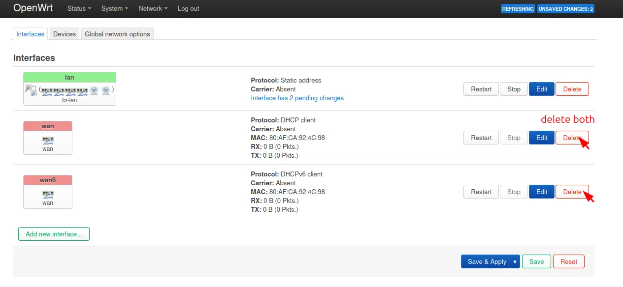 Disabling WAN interfaces on satellite