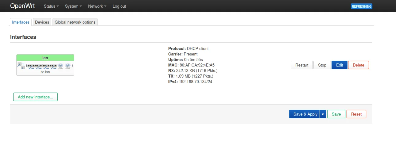 Restarting LAN interface on satellite