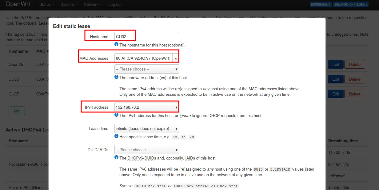 Creating a static DHCP lease for the satellite