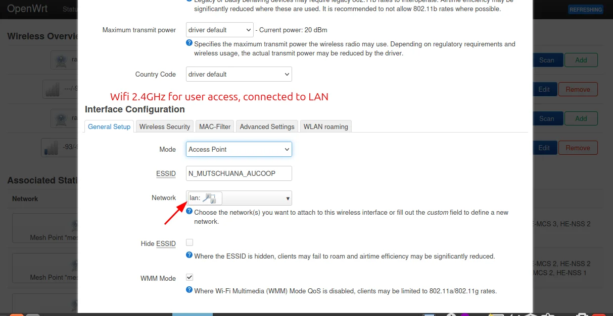 WiFi AP interface with Network set to lan