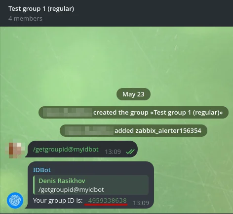 Group chat ID from @myidbot