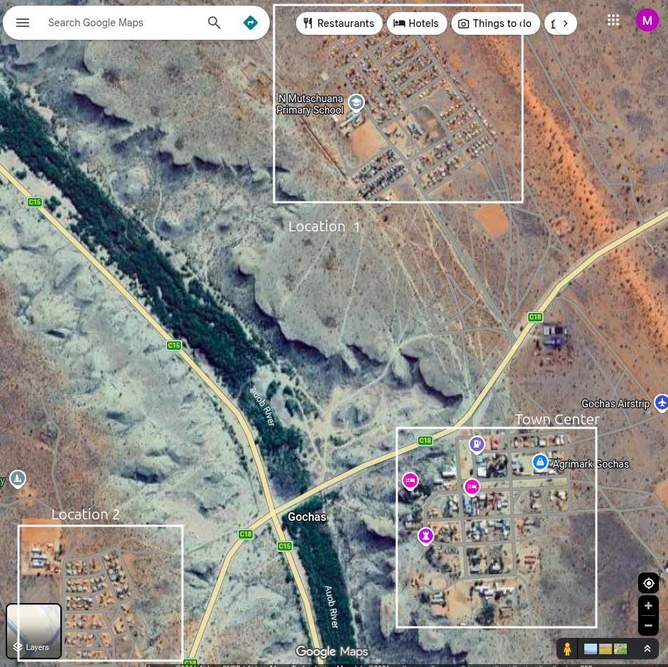 Google Maps view of Gochas, Hardap Region, Namibia